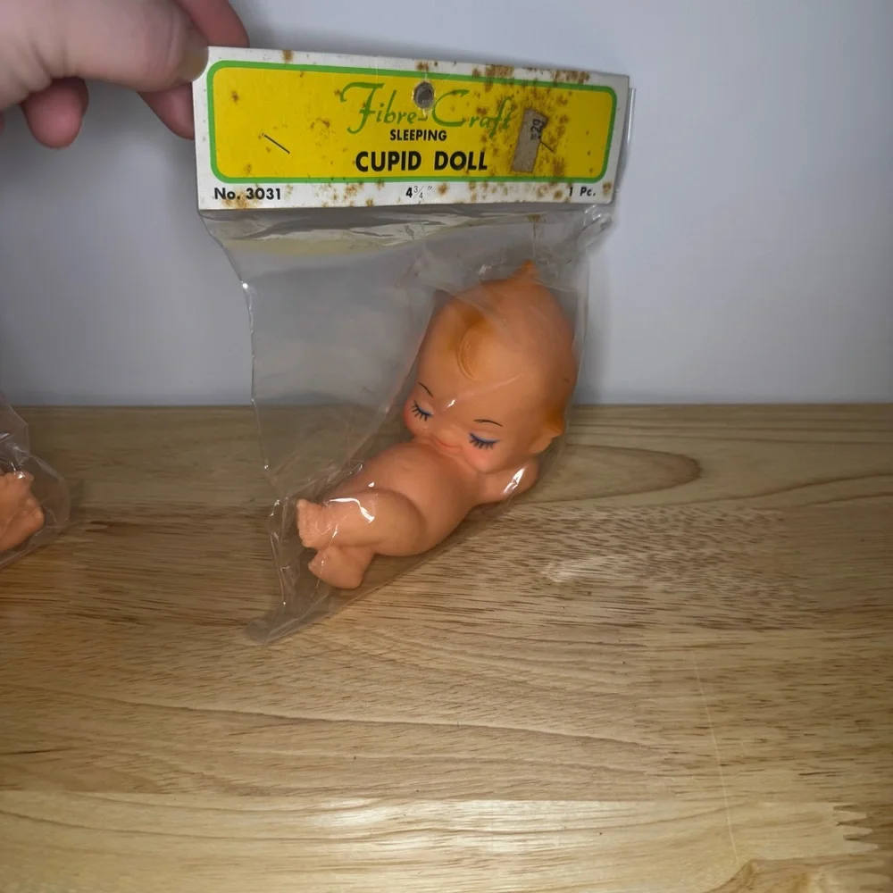 Lot of 2 VTG Fibre Craft Sleeping Cupid Dolls #3031 Nostalgic Kitsch Angelic